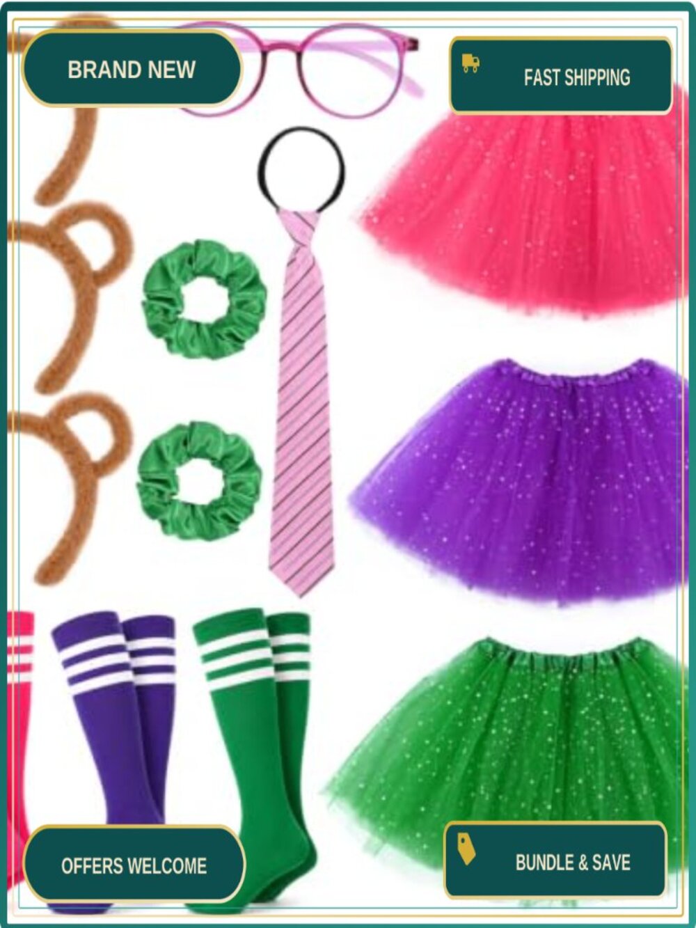 Chipmunk Costume Set Ears Headbands Tutu Skirts Socks Glasses Tie Halloween